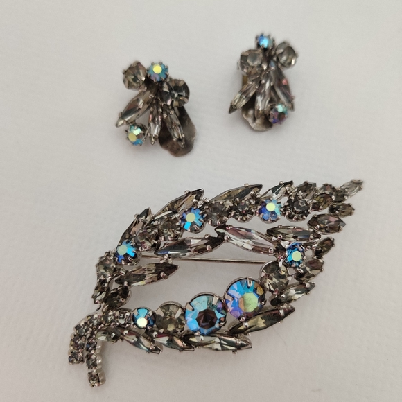 Dazzling Smoky Topaz Crystal Brooch and Earrings Juliana Style - Picture 5 of 15